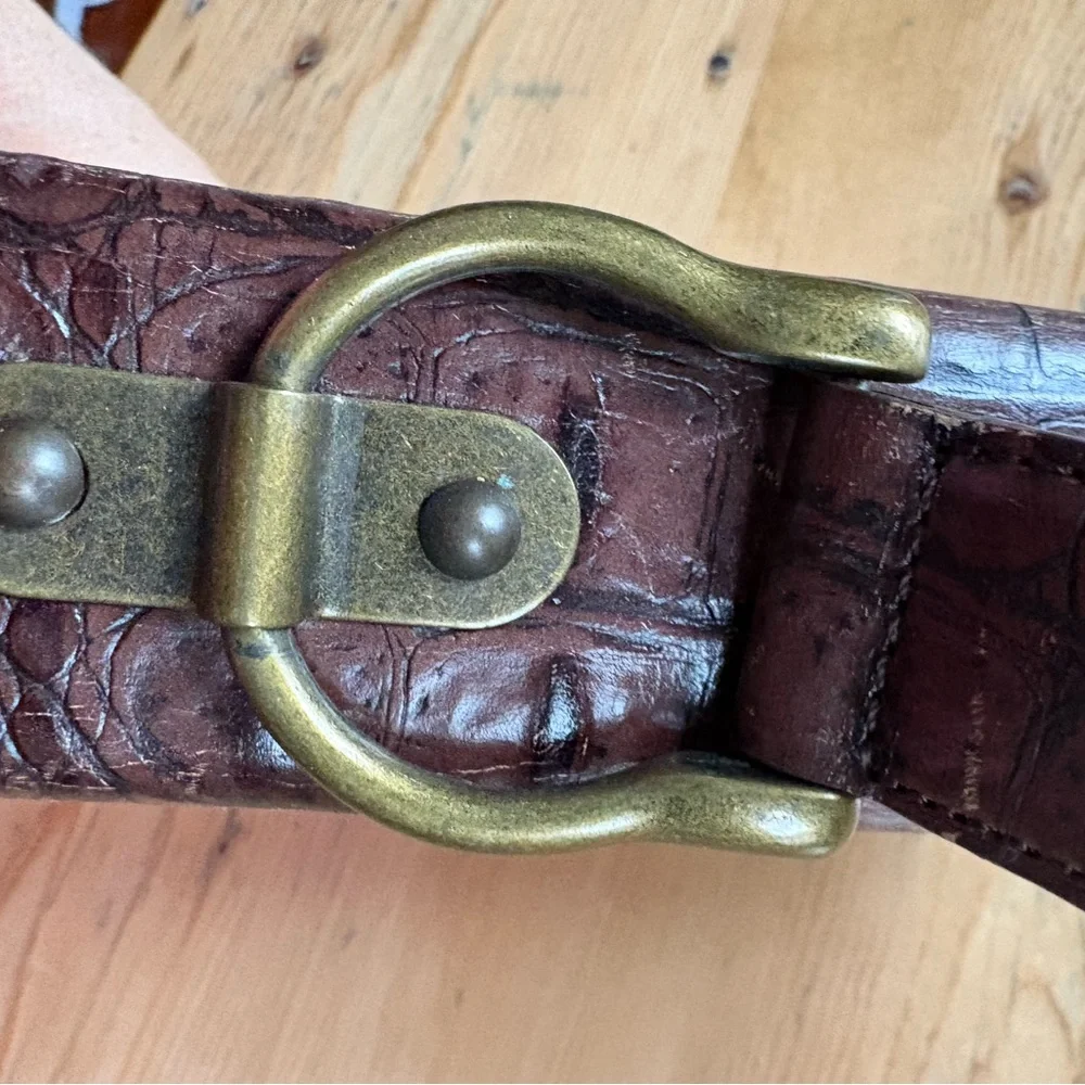 Vintage 90s Preston & York Brown Croc Embossed Leather Black Calf Hair Purse Bag